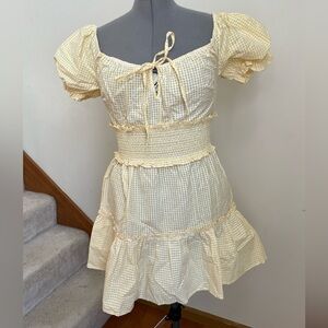 Yellow Gingham Puff Sleeve milkmaid cottage core Dress